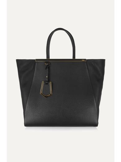 fendi 2jours large textured-leather shopper|Black Vitello Leather Large 2Jours Elite Shopper Tote Bag 8BH251.